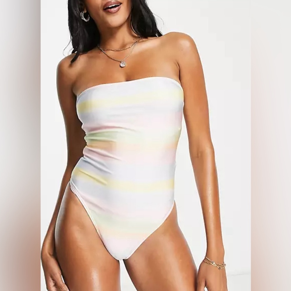 ASOS Pastel Stripe Strapless One-Piece Swimsuit
